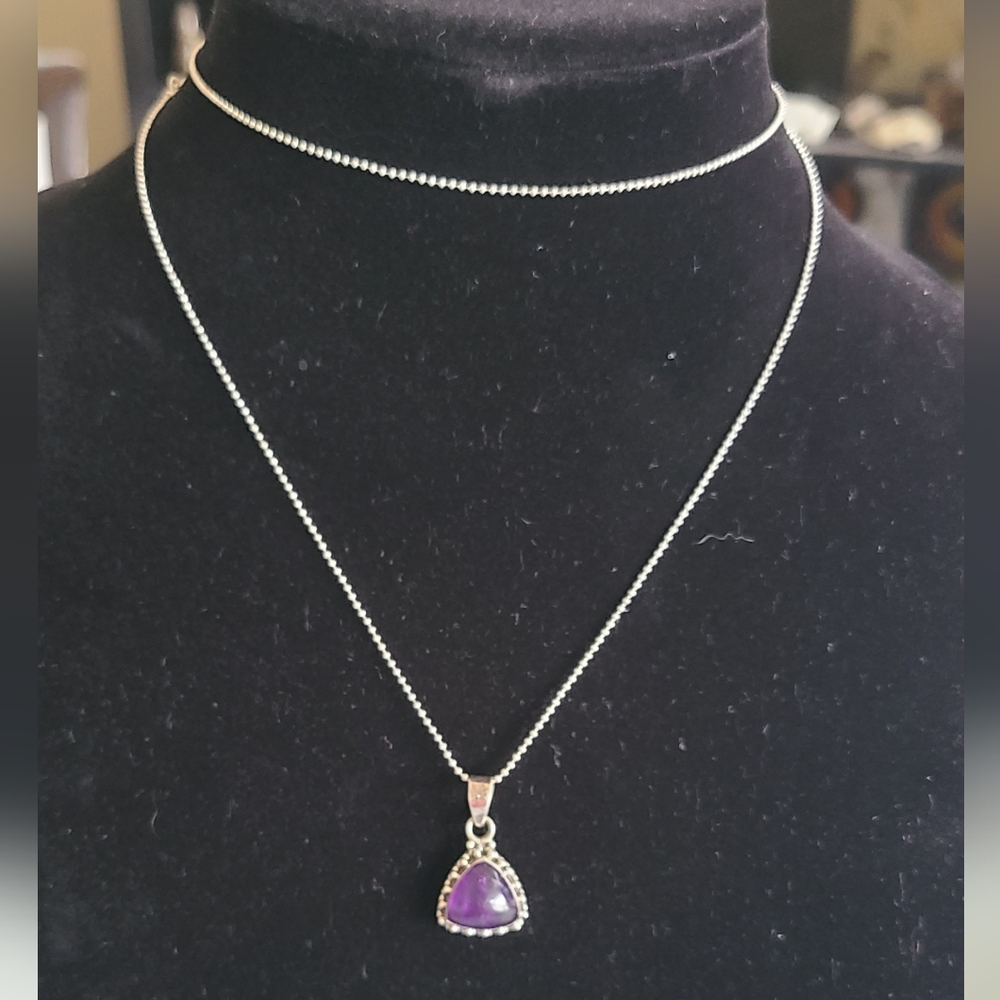 Sterling Amethyst Pendant Necklace - Picture 1 of 5